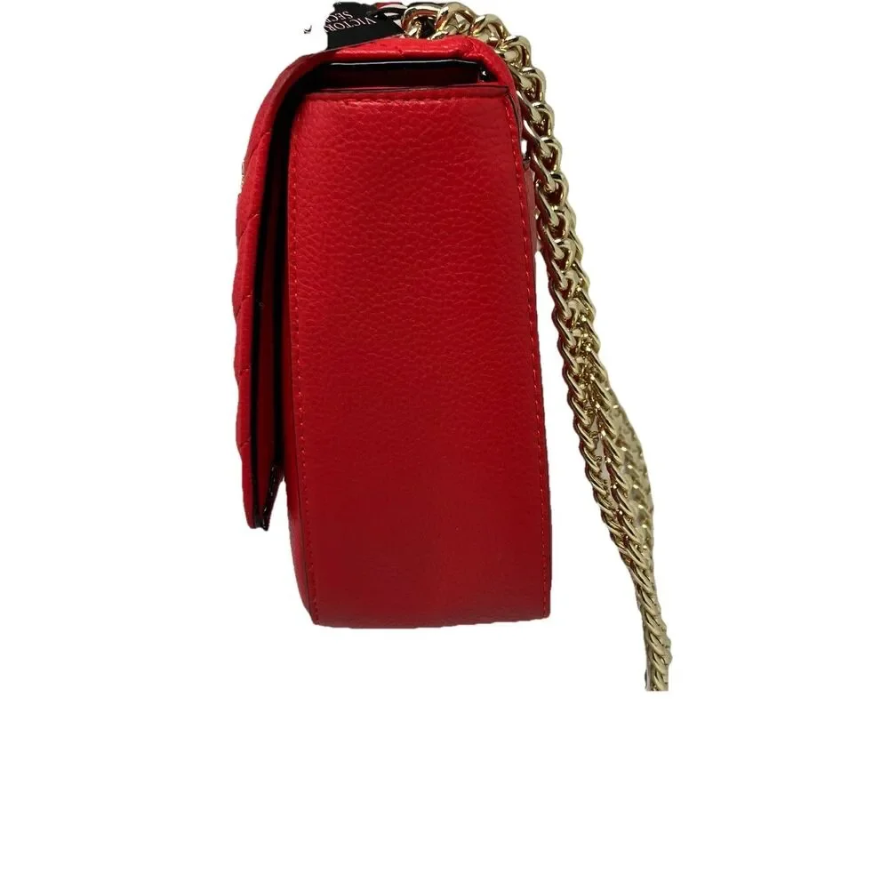 Victoria Secret Red Quilted Gold Chain Rhinestone Bond Street Crossbody Bag‎